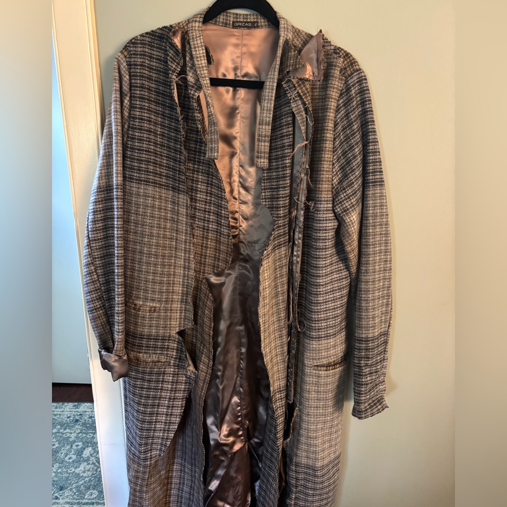 Grizas Plaid Long Coat In Brown And Gray
